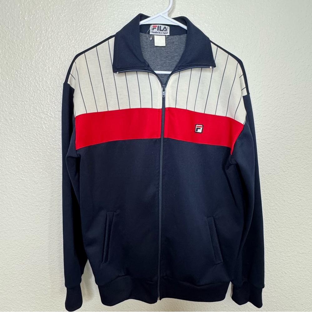 Fila Men's Navy and Red Zip-Up Sweater